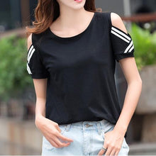Load image into Gallery viewer, Striped Open Shoulder T-Shirt