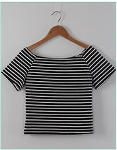 Load image into Gallery viewer, Striped Slash Neck Crop T-Shirt