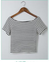 Load image into Gallery viewer, Striped Slash Neck Crop T-Shirt