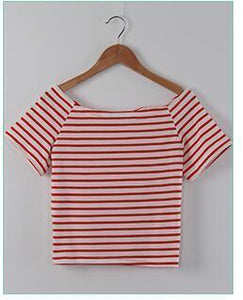 Striped Slash Neck Crop T-Shirt