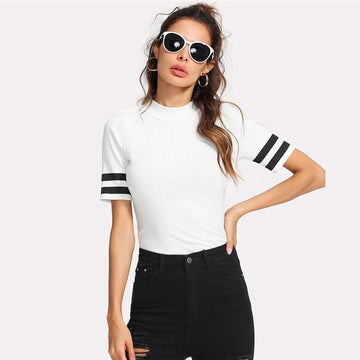 Striped Stand Collar T-Shirt