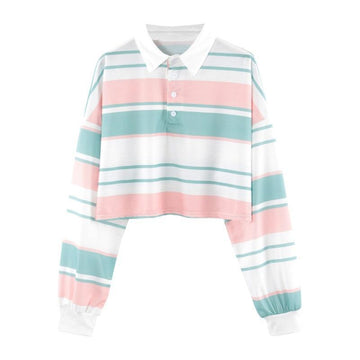 Striped Turn-Down Collar T-Shirt