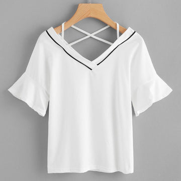 Striped V-Neck Short T-Shirt