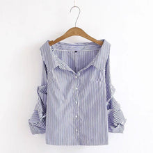 Load image into Gallery viewer, Turn-Down Collar and Gathered Sleeve Shirt