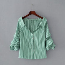 Load image into Gallery viewer, Turn-Down Collar and Gathered Sleeve Shirt