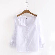 Load image into Gallery viewer, Turn-Down Collar and Gathered Sleeve Shirt