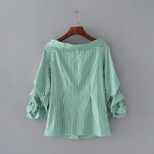 Load image into Gallery viewer, Turn-Down Collar and Gathered Sleeve Shirt