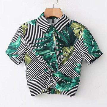Twisted Hem Turn-Down Collar Shirt