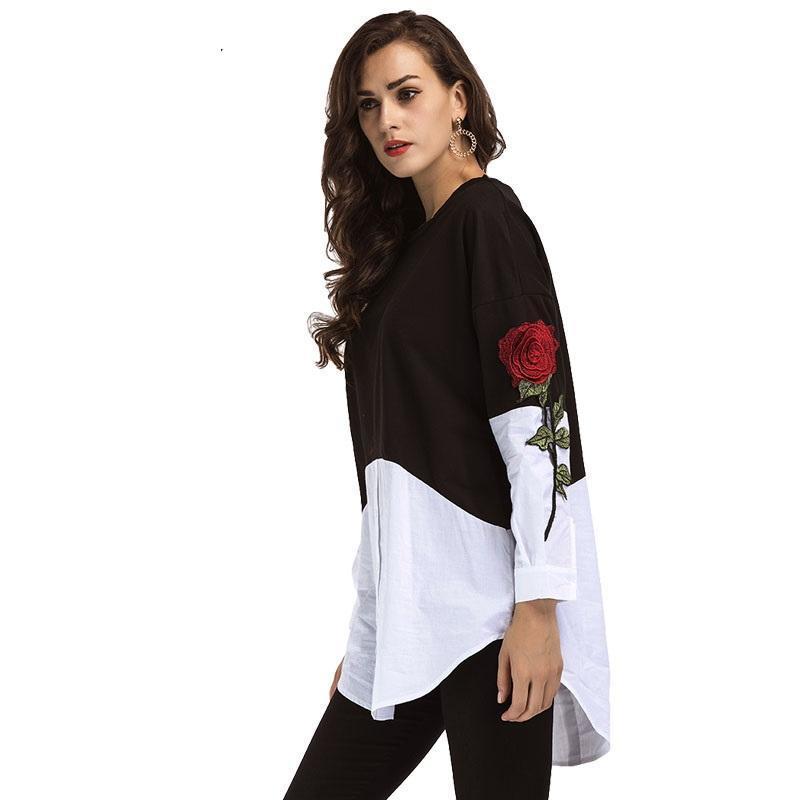 Two Tone Rose Embroidery Shirt