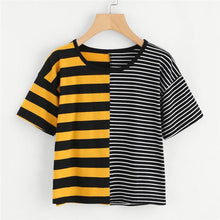 Load image into Gallery viewer, Two Tone Striped Crop T-Shirt