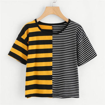 Two Tone Striped Crop T-Shirt