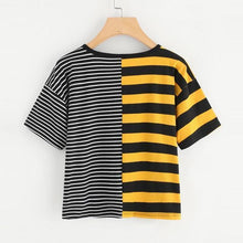 Load image into Gallery viewer, Two Tone Striped Crop T-Shirt