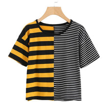 Load image into Gallery viewer, Two Tone Striped Crop T-Shirt